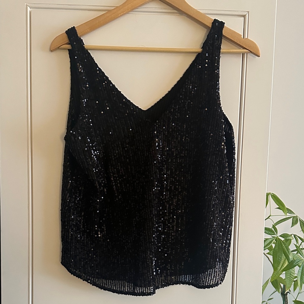 LOFT Black Sequin Tank Top